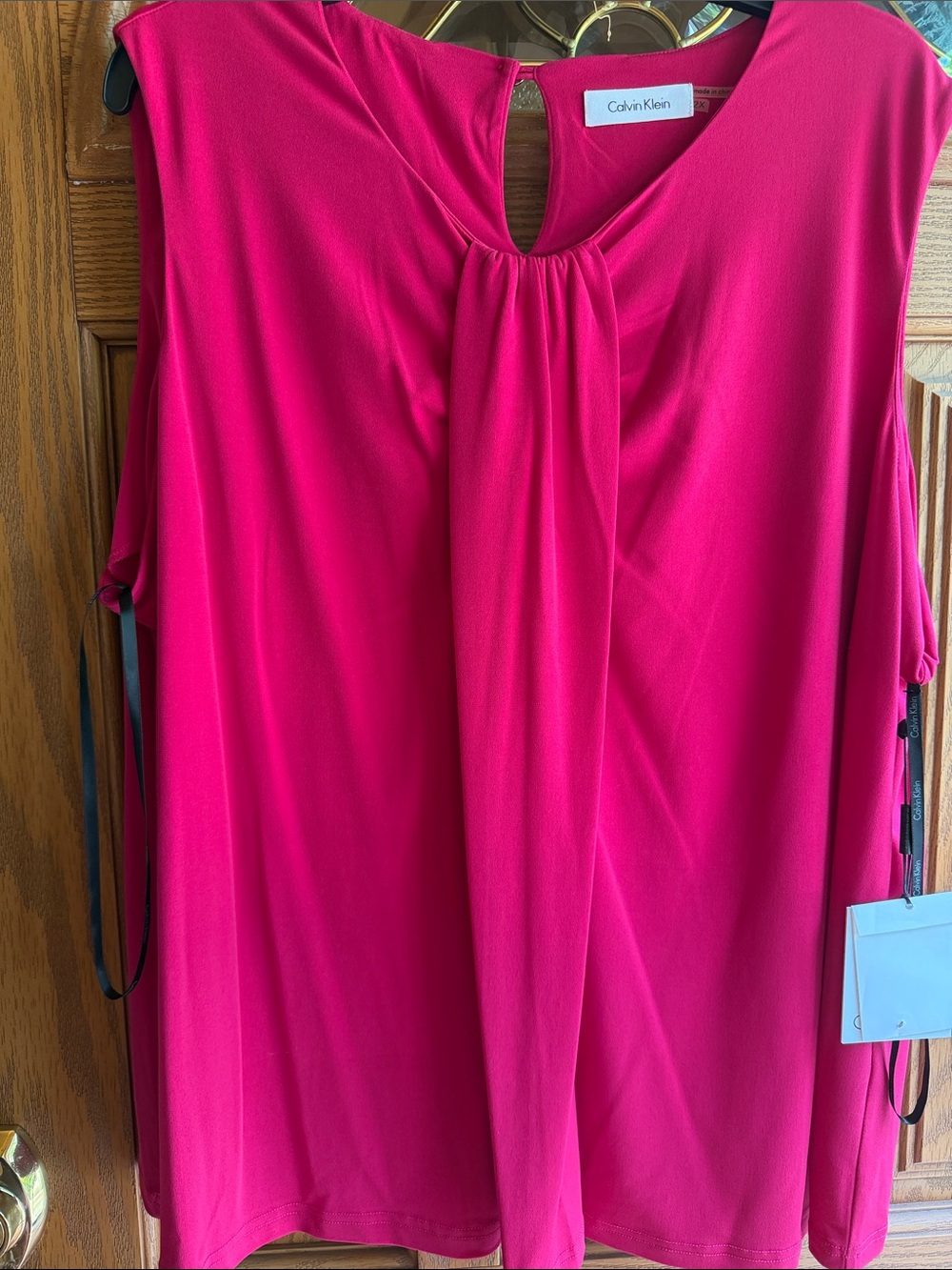 Calvin Klein Sleeveless Pleat-Front Top in Fuchsia Pink